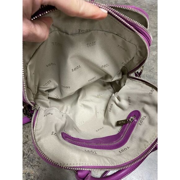 TOD’S Authentic Purple Double Zipper Leather Crossbody Shoulder Bag - Picture 11 of 11